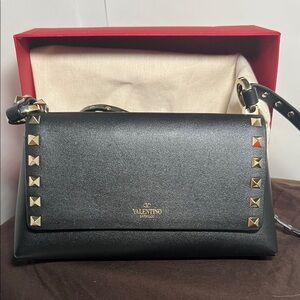 Valentino Black crossbody Bag with Gold Studs